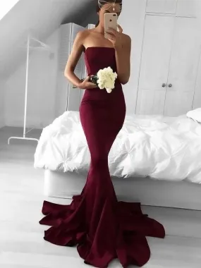 A| Bridelily Mermaid Strapless Sweep Train Jersey Sleeveless With Ruffles Dresses