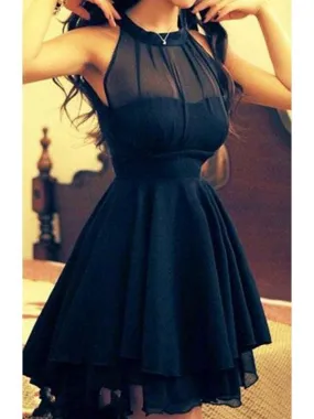 Bridelily A-Line Chiffon Jewel Sleeveless Short/Mini With Ruffles Dresses
