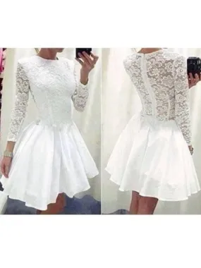 Bridelily A-Line Chiffon Scoop Long Sleeves Short/Mini With Lace Prom Dresses