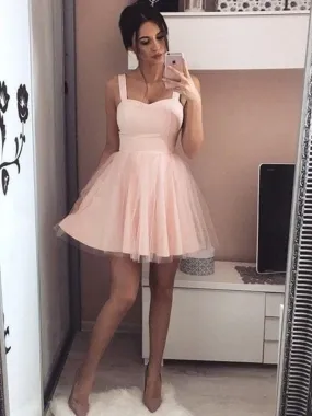Bridelily A-Line Satin Sweetheart Short/Mini Party Dresses with Straps
