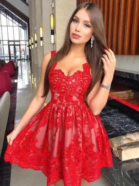 Bridelily A-Line Sleeveless Straps Lace With Applique Short/Mini Dresses