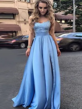 Bridelily Empire Sleeveless Sweetheart Floor-Length Lace Satin Dresses
