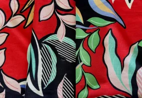 Sinuous Graphic Floral Lipstick Red Viscose Jersey Knit (Made in Italy)