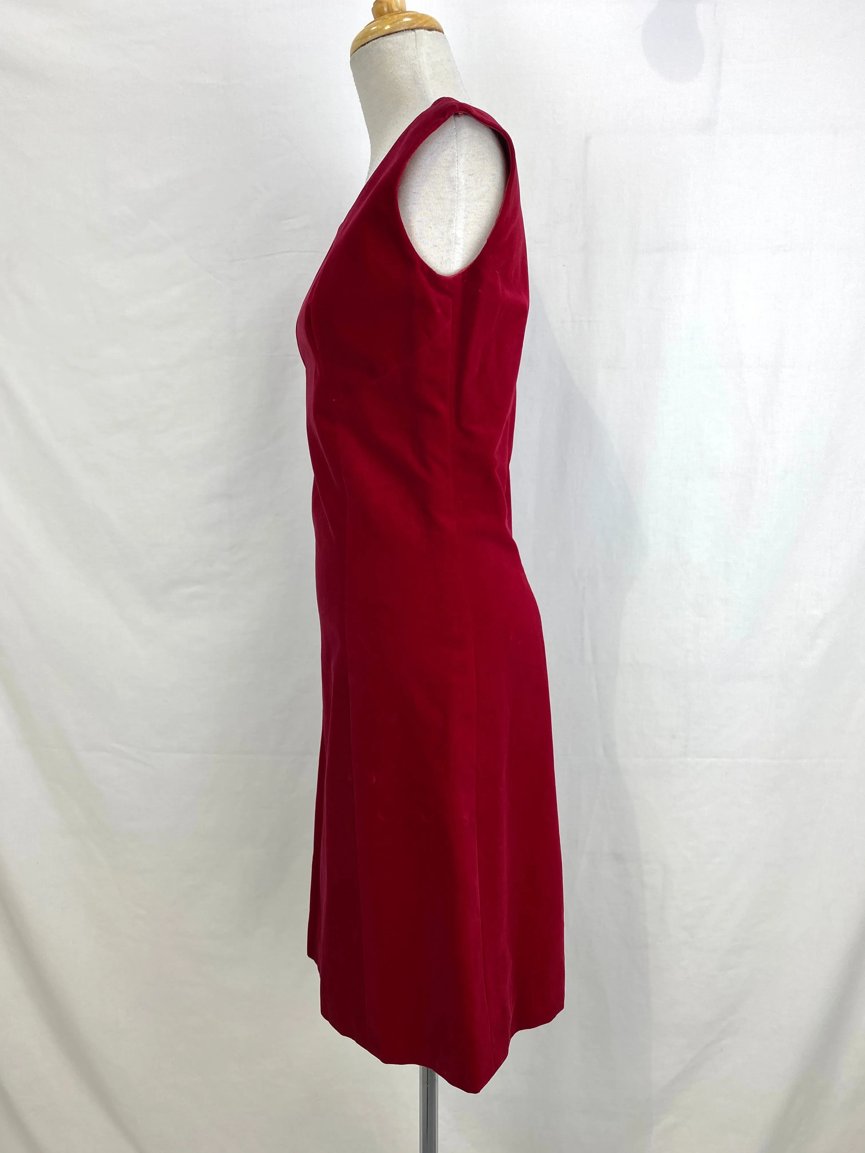Vintage 1950s Red Velour Shift Dress, S-M